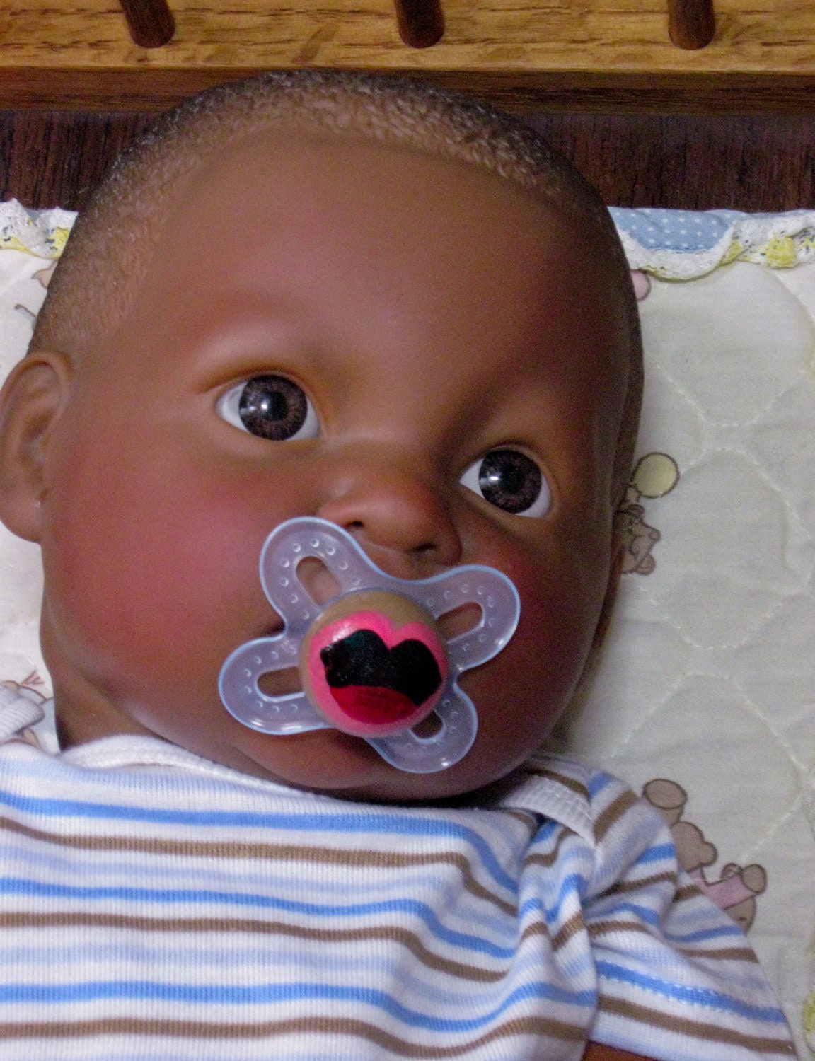 NEW Jibber Jabber W/Darker Skintones - Custom Hand Painted MAM Newborn pacifier in blue