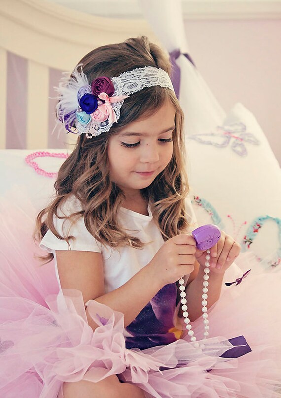 Gorgeous Vintage Inspired Shades of Purple Headband - Rosette Baby Girl Toddler Lace Headband - Great Photo Prop