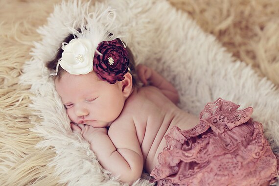 Fabulous Vintage Inspired Red Burgundy Wine Flower Headband - Newborn Baby Girl Toddler Headband - Great Photo Prop