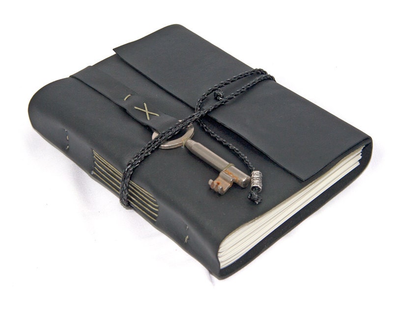 Black Leather Journal with Skeleton Key Bookmark