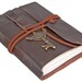 Brown Leather Journal with Winged Clock Key Charm Bookmark