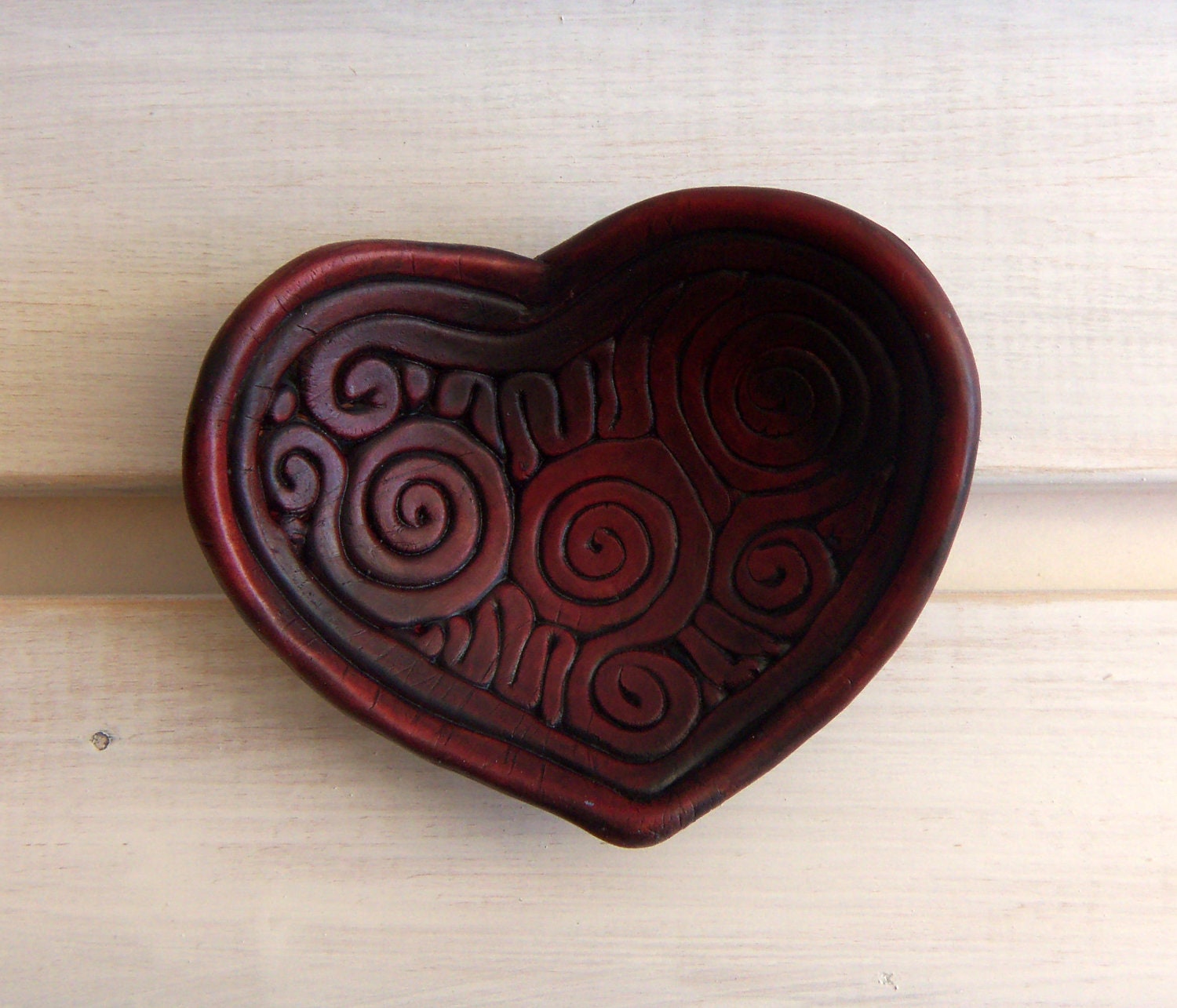Burgundy Heart Shaped Ring Holder Dish -- Multipurpose Decorative Heart Shaped Ceramics for Wedding or Valentines