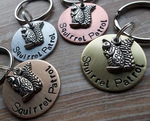 Squirrel Patrol -Custom Pet Tag - AVAILABLE in Aluminum, Bronze, Copper, Brass -You Choose-