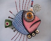 Twisted Guppy, Original Found Object Sculpture, Wood Carving, Wall Art, by Fig Jam Studio