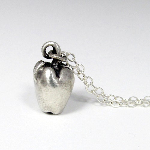Apple Necklace, Brushed Sterling Silver Apple Charm Jewellery
