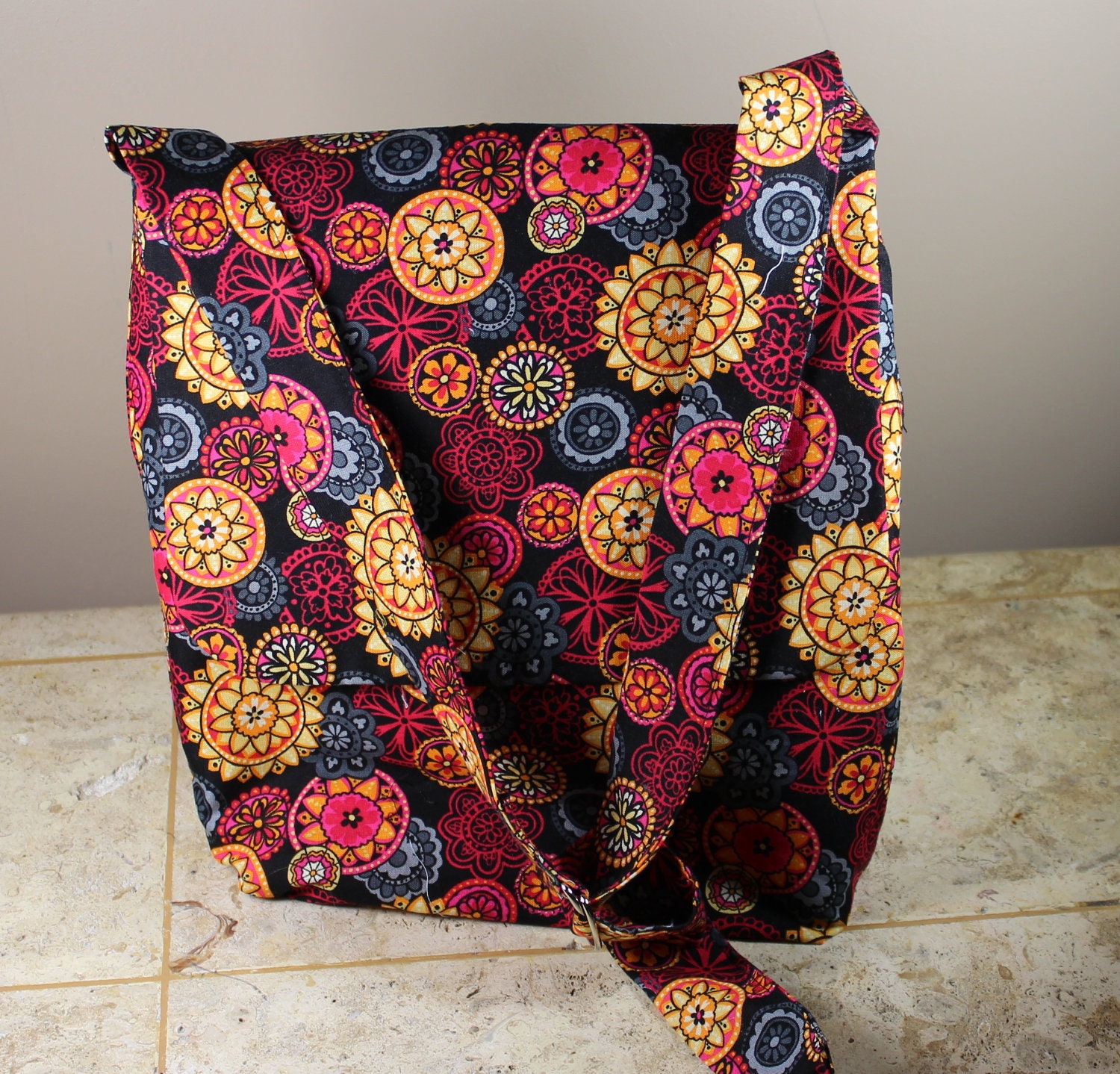 Sun Messenger Bag / Sunburst Laptop Bag / Sun Netbook Bag / Floral Messenger Bag / Floral Laptop Bag / Floral Netbook Bag --- Adjustable