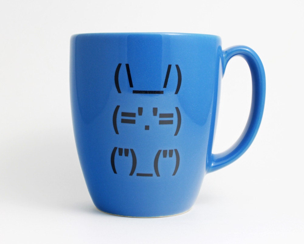Ascii Bunny Rabbit Coffee Cup - Blue and Black with Computer Punctuation Bunny