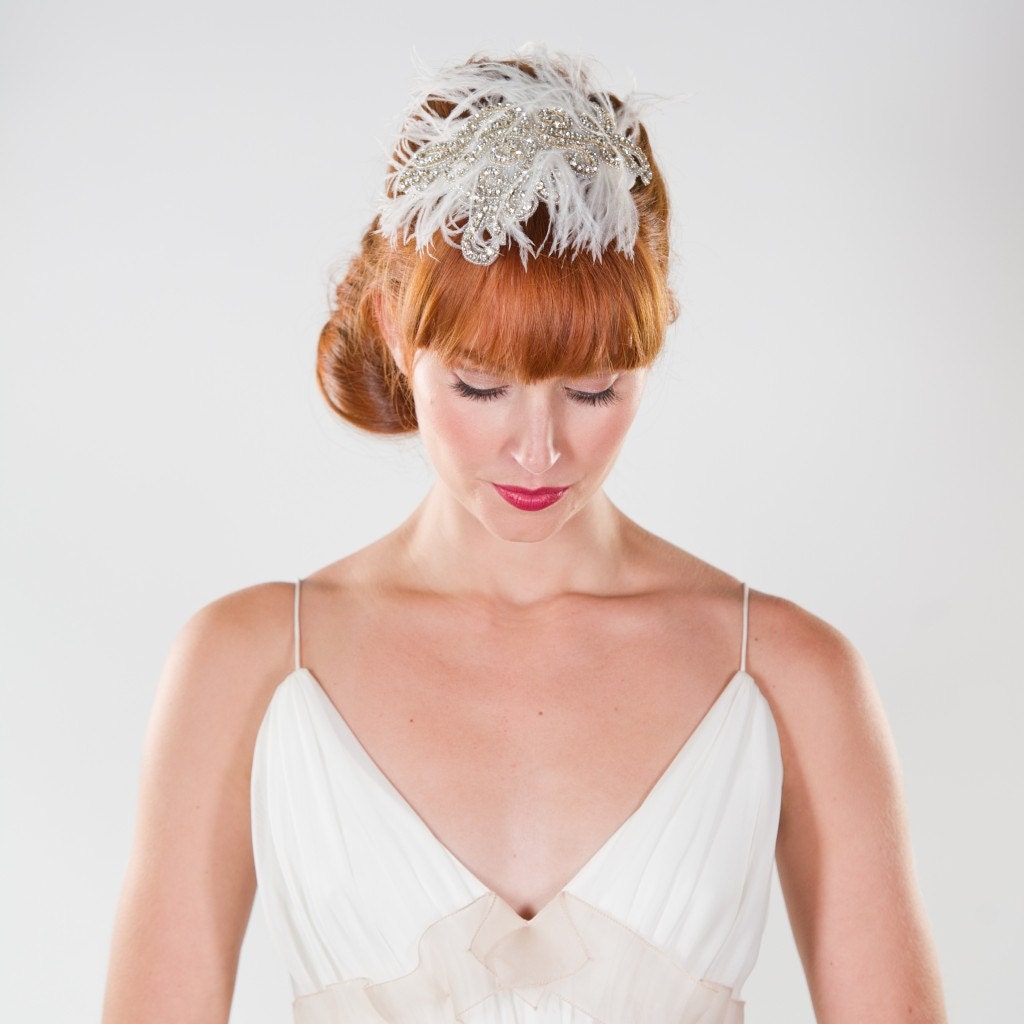 Vintage Retro Inspired Feather and Rhinestone Applique Fascinator