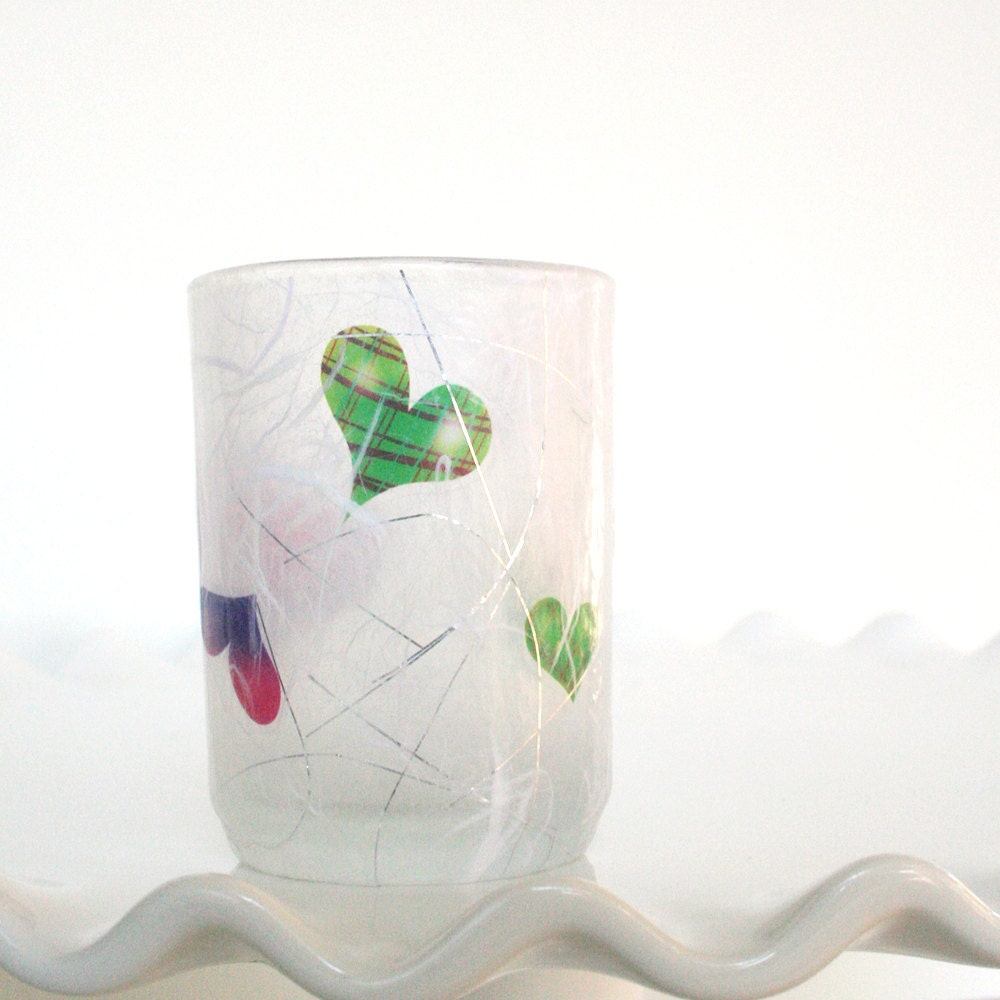 Mother's Day Gift Ideas Votive Glass Candle Holder with Green and Purple Hearts for Mothers in Law, Moms, or Thank You Appreciation Gifts