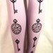 Pocket-Watch & Keys Printed Tights Plus Size Extra Large Black on Lavender Lilac Pastel Purple Womens Victorian Gothic Lolita Steampunk