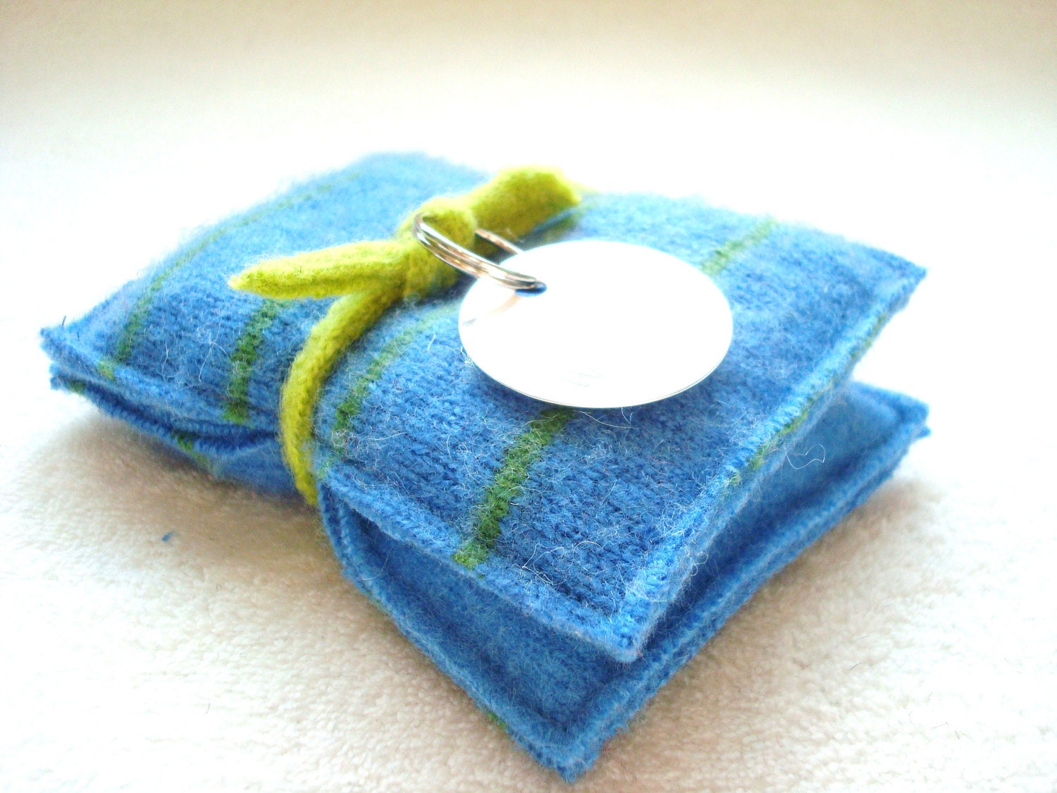 Hand Warmers BLUE & LIME Striped Wool Rice Bag Handwarmers Stocking Stuffer