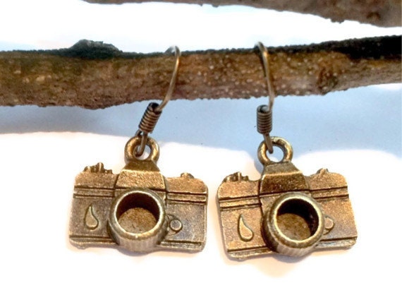 Bronze Camera Earrings