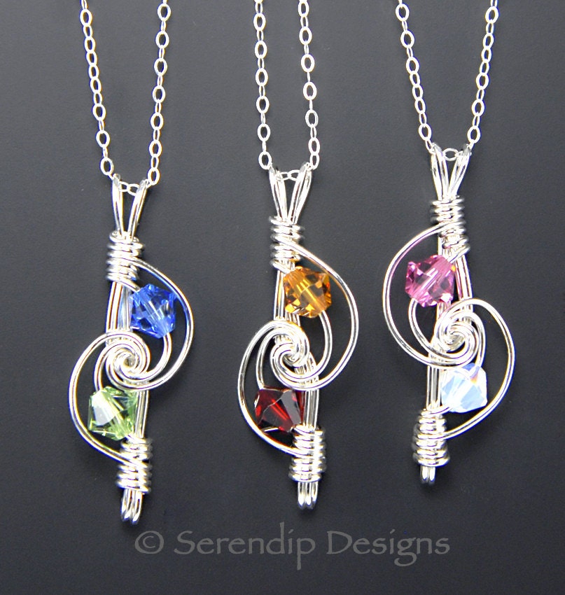 Mothers Pendant Couples Pendant Sterling Silver Birthstone Crystal Custom Necklace