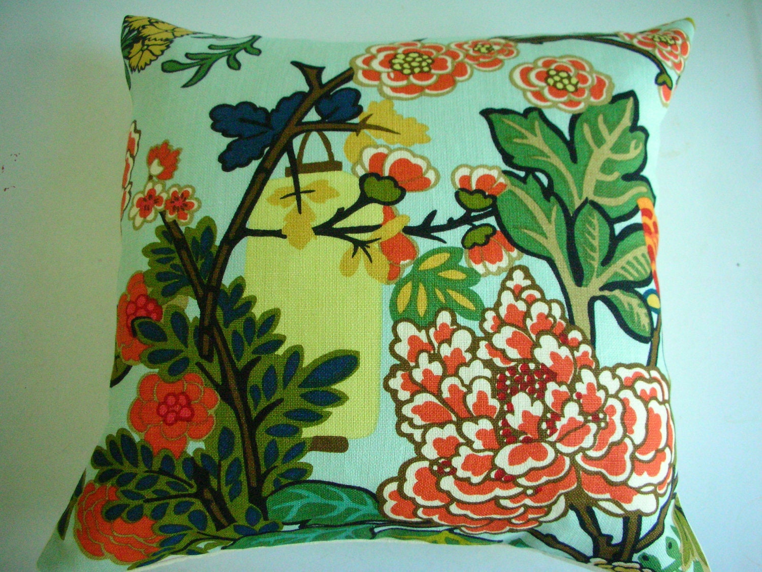 PAIR of Schumacher Chiang Mai Dragon Decorative Throw Pillow Covers - Aquamarine Alabaster Colorful - Hollywood Regency Chinoiserie