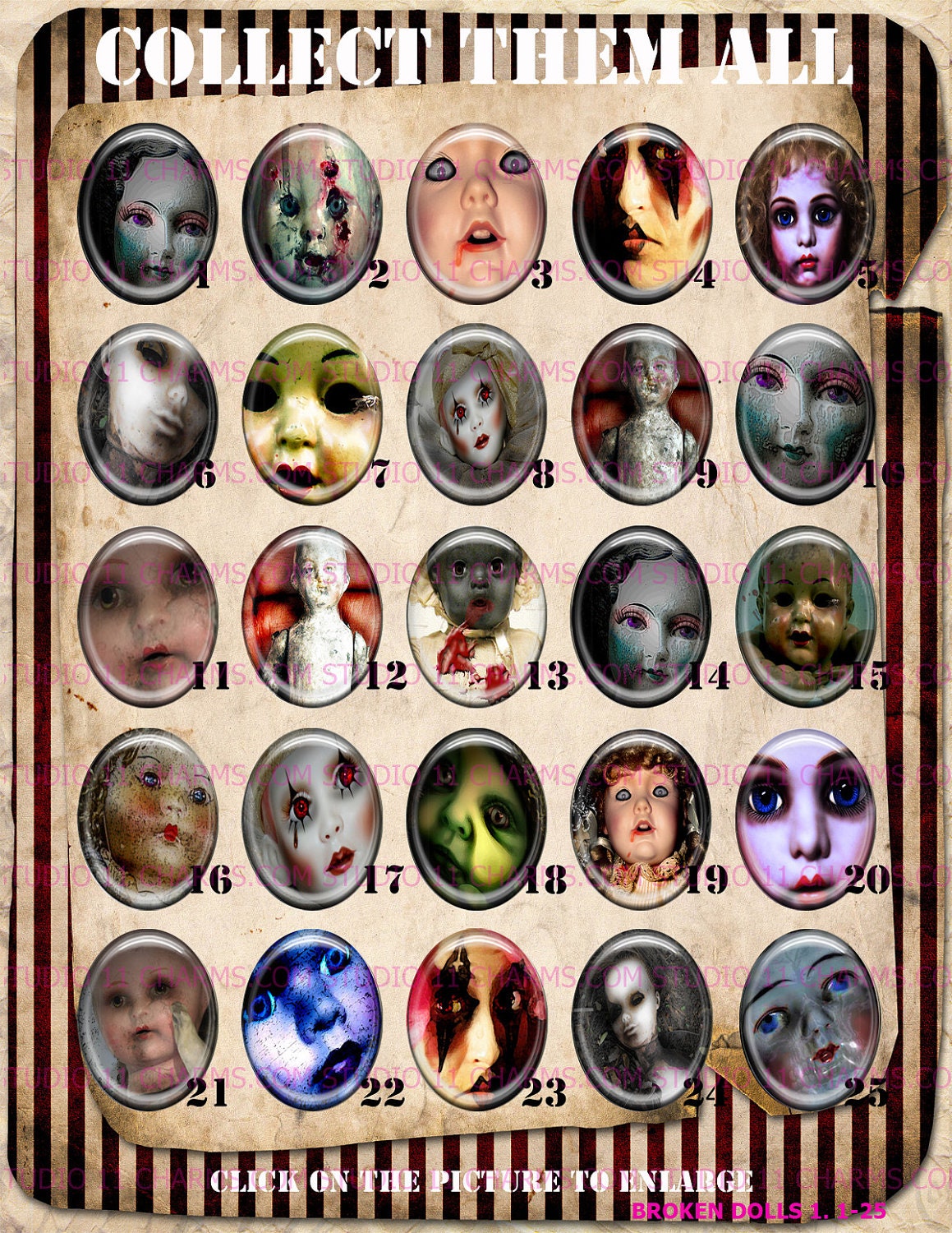 25 pcs 40x30mm Vintage Victorian Gothic Steampunk Resin Cameo Cabochon Pendant Charm. BROKEN DOLLS 1.1-25