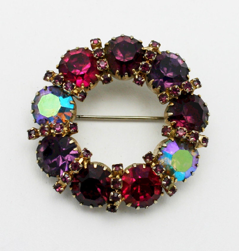 Vintage Brooch Karu Arke Circle Pin Multi Color