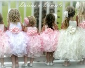 Pale pink satin, organza flower girl dress, cascading vertical ruffles baby, toddler & girl sizes