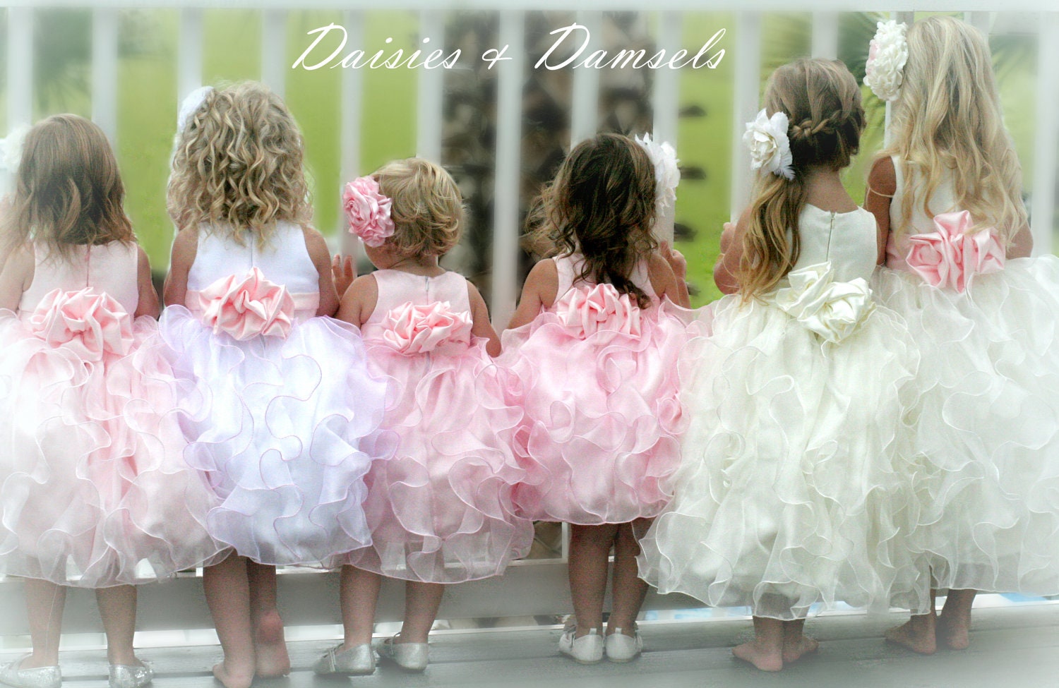 Pale pink satin, organza flower girl dress, cascading vertical ruffles baby, toddler & girl sizes