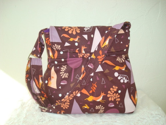 Pleated Hobo Purse, Print by Lizzie House, woodland pattern foxes
