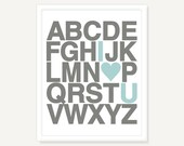 Love You Alphabet Poster - Wall Art Typography Print - Sweet Anniversary or Wedding Gift - 11x14 Digital Illustration Giclee