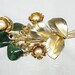 BIG SALE Vintage Jade and Pearl Flower Boquete Brooch Pin , Gold Plated Filigree