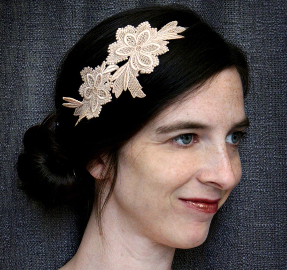 bridal headband -THE BLUSHING BRIDE- vintage blush lace