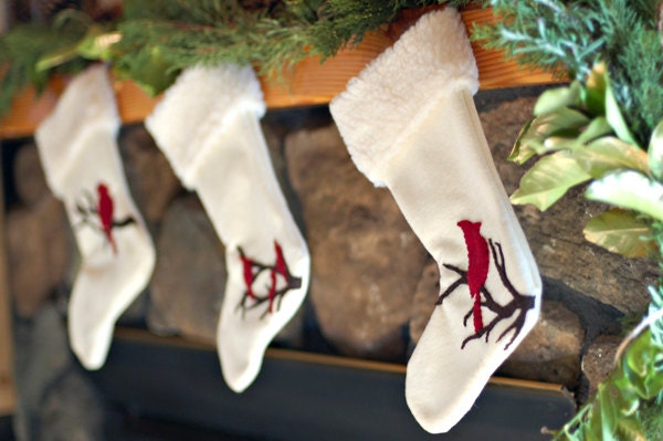 Felt Applique Cardinals Christmas Stocking Il_570xn