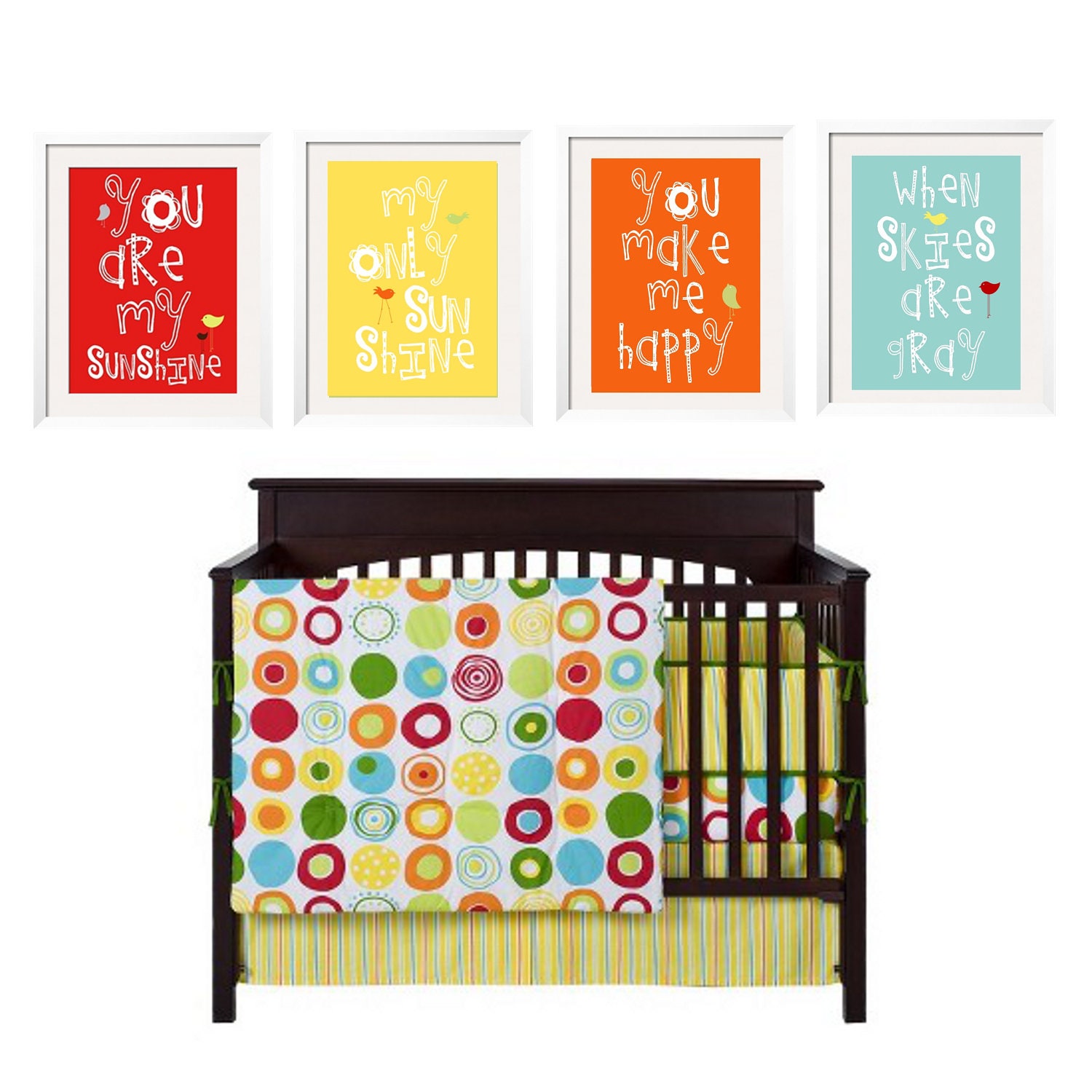 Kids Wall Art - You Are My Sunshine Nursery Art Prints 5x7  Coordinates with Somersault Target Bedding.