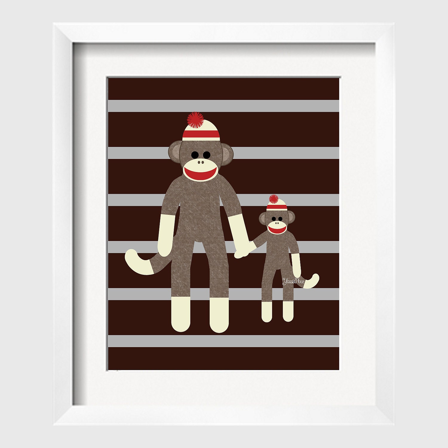 Sock Monkey Art, Art Decor for Kids, Perfect for Nursery, Playroom or toddler room 5x7