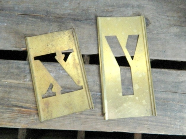 Vintage Brass Stencils Letters XY  Male Chromosome Science Home Decor Repurpose Alphabet Fathers Day