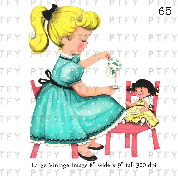 Adorable Vintage Tea Party LARGE Digital Vintage Image Download Sheet Transfer To Totes Pillows Tea Towels T-Shirts