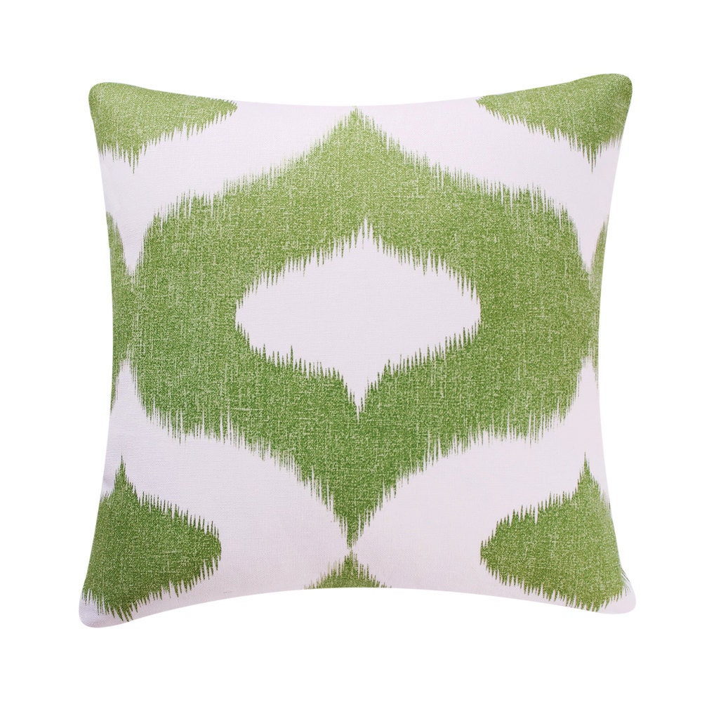 Green Ikat Decorative Throw Pillow Cover 18x18" Square, Spearmint Tea Collection