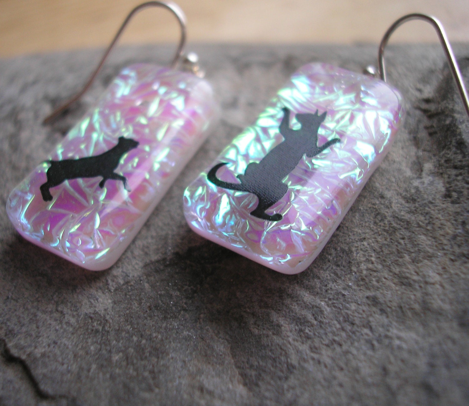 Cat Earrings  Dichroic Glass Earrings  Cat Jewelry