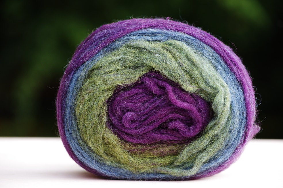 Chunky Wool Pencil Roving / Pre-Yarn, for Knitting, Spinning or Felting Fiber,Purple, Deep Blue and Forest Green FREE SHIPPING WORLDWIDE