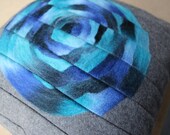 cushion cover pillow 16 x 16 decorative trow pillow in grey with blue needlefelted wool rose appliqued 40 x 40 cm