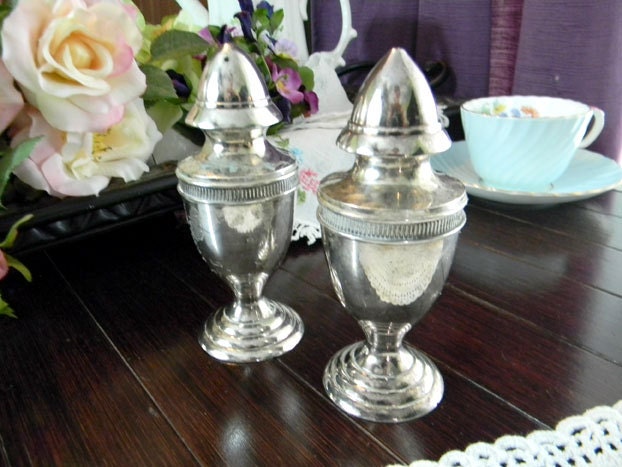 Unmarked Silver Plated Salt and Pepper Shakers  - Weighted 8226