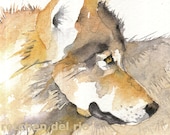 JOURNEY aceo WOLF watercolor giclee PRINT spirit totem animal - Free Shipping
