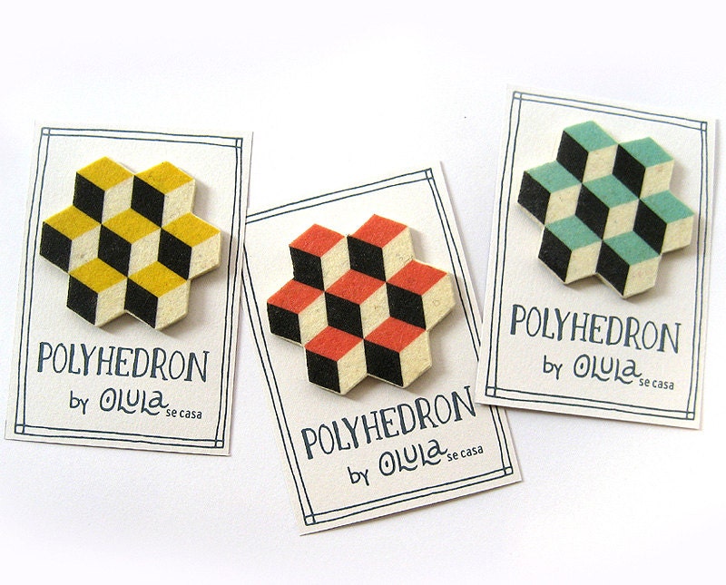 POLYHEDRON Geometric Felt Brooch