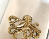 Steampunk - OCTOPUS Nauctical - Men Women - Stainless Steel Metal Flask - 8 oz - Antique Brass - Groomsman Gift - GlazedBlackCherry S1