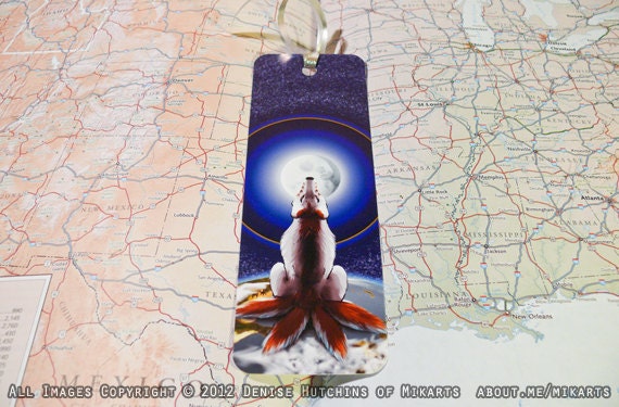 Starry Moon Four-tailed Howling Wolf Bookmark