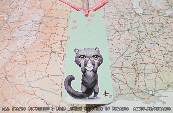 Adorable Playful Mint Chibi Kitty Cat Bookmark