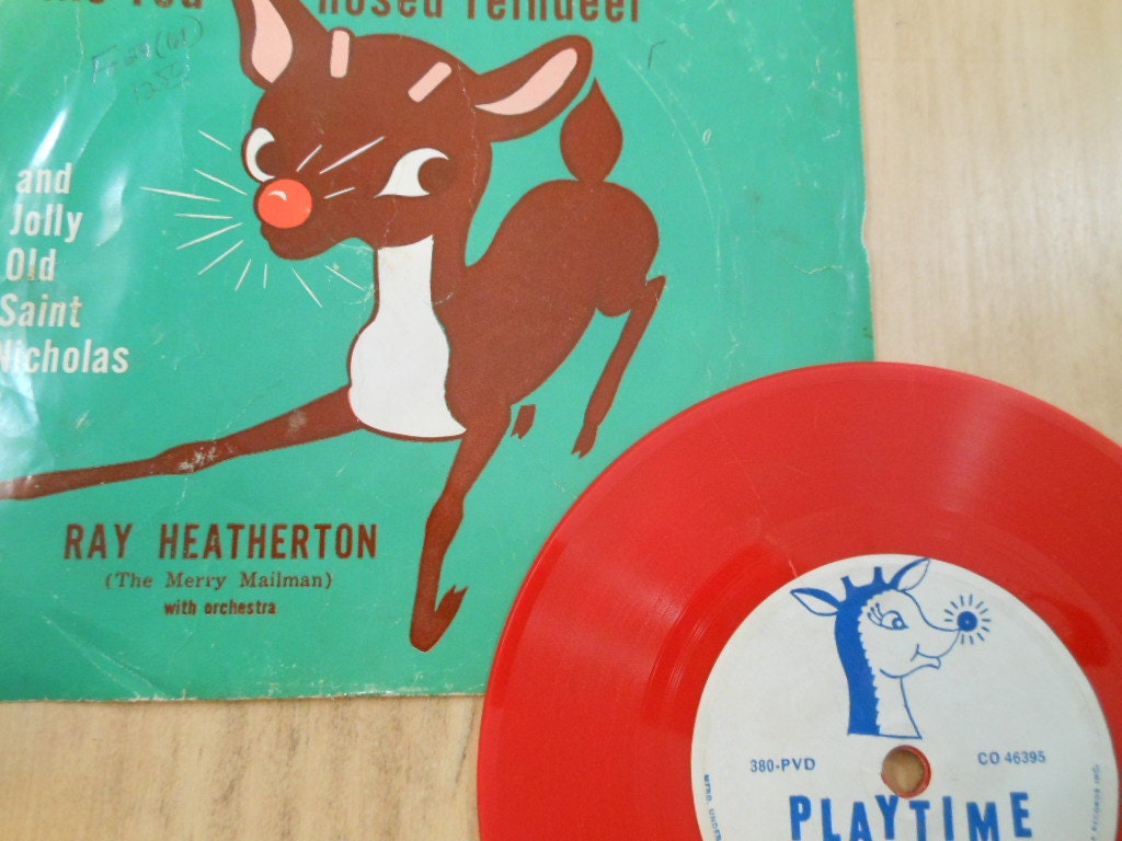 Vintage Rudolph the red nose Reindeer and Jolly old Saint Nicholas Red childrens vinyl record