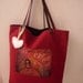 The Coffee Friends- dark red big cotton/hemp, art bag with a waterproof fabric art print on by a Pink Dreamer