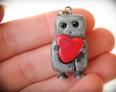 Robot Love Necklace Pendant Polymer Clay