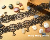 Black Lace Applique-2 Yards Black Floral Open Work Japanese fan Lace Trim