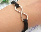 SALE Pretty retro gold karma infinity with black leather hand chain bracelet pendant jewelry punk style