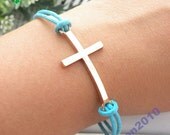 SALE Pretty retro gold cross with blue rope hand chain bracelet pendant jewelry punk style