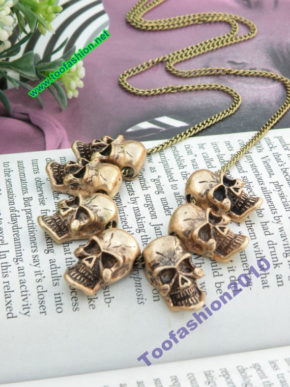 Pretty retro copper seven 3d human skull necklace pendant punk style