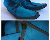 23 Tribes - gray snow - teal suede and steel colored oiled leather moccasins