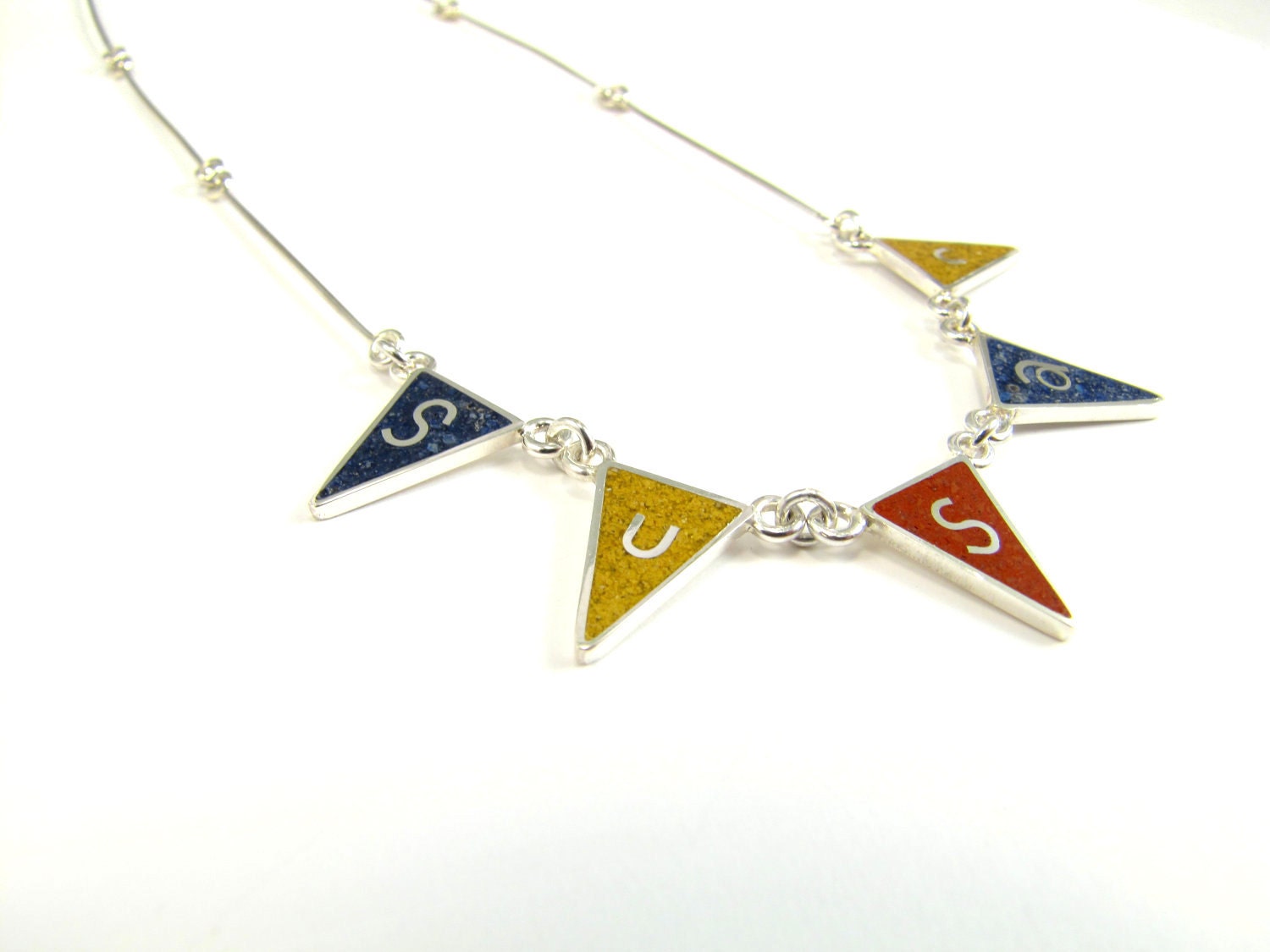 Personalized Necklace - Flag Name - Sterling Silver Necklace -Fun and Modern